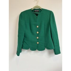 Vintage Herbert Grossman Green Skirt Suit Gold Buttons Wool Sz‎ 10 USA Union Tag